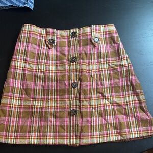 NWT Maeve Pink and Brown Plaid Mini Skirt
